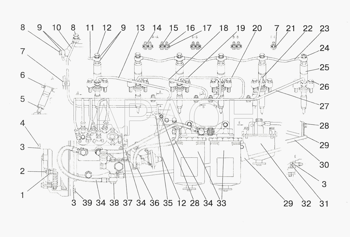 Трубопроводы топливные и установка топливной аппаратуры МТЗ-1522