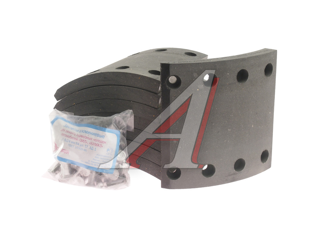 Накладка тормозной колодки МАЗ-4370 задней сверленая расточен. комплект 8шт. с заклепками